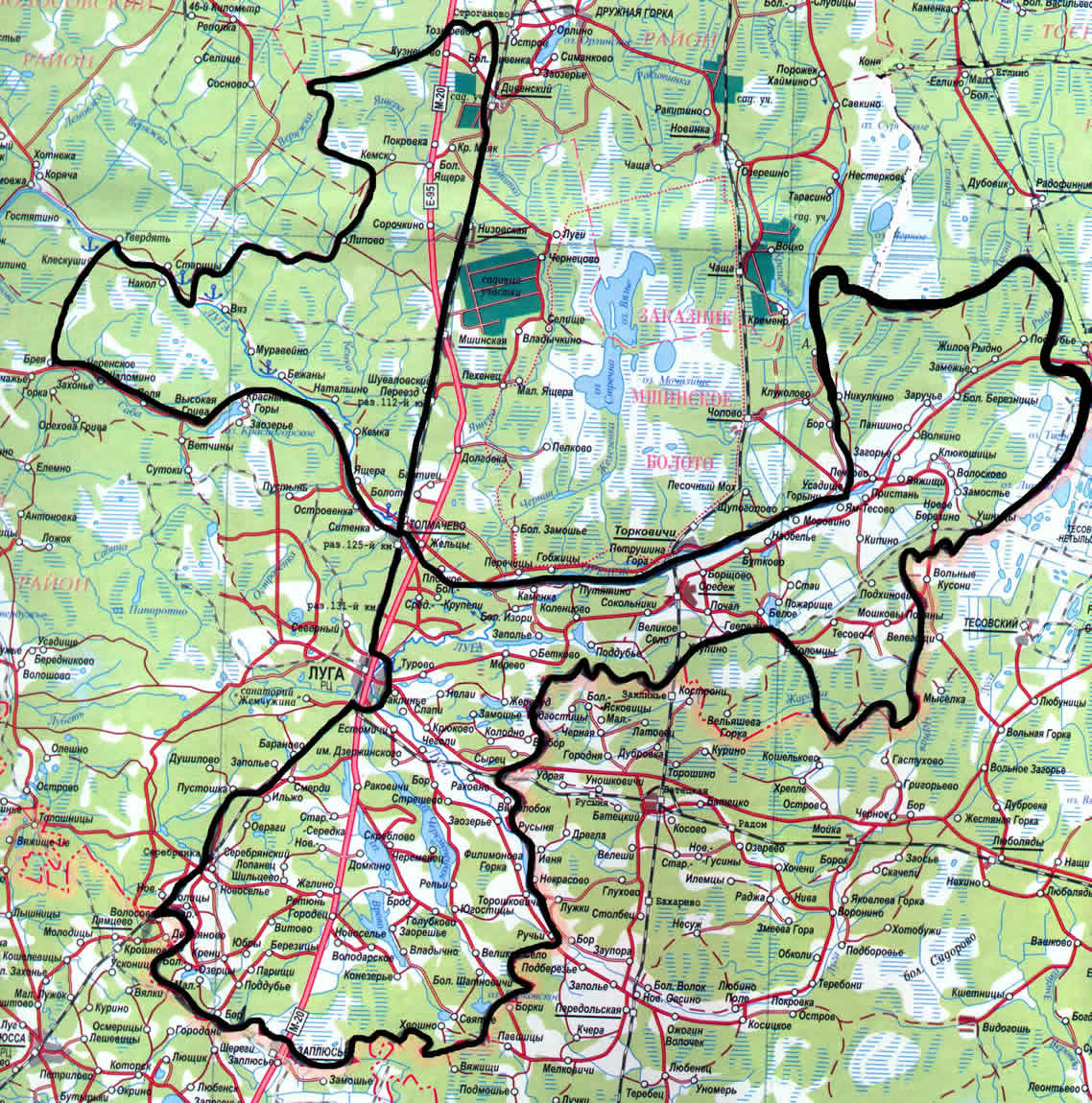 Подробная карта лужского района ленинградской области подробная